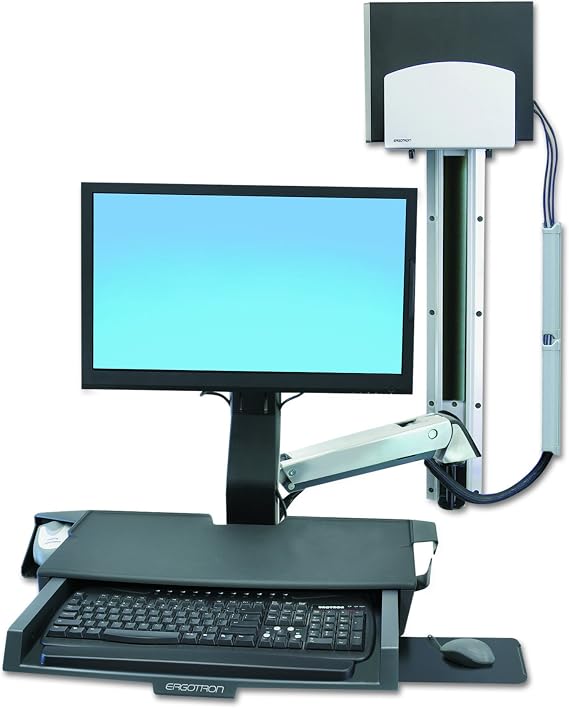 Ergotron StyleView Sit-Stand Combo with Medium Silver CPU Holder/Worksurface, Aluminum/Black