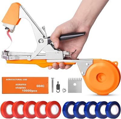 Cekegon Plant Tying Machine,Plant Vine Tying Machine Tool with 10000pcs Staples 20 Rolls Tape Orange