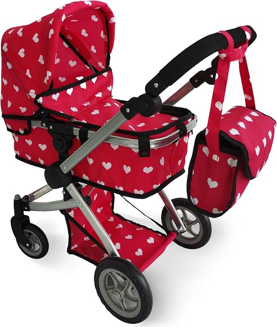 Convertible Combo Baby Doll Stroller for 3 Year Old Girls & Up | Play Toy Baby Stroller for Dolls, Folding Adjustable Bassinet Carriage Buggy with Storage Basket Converts to Sit Up Pushcart Pram