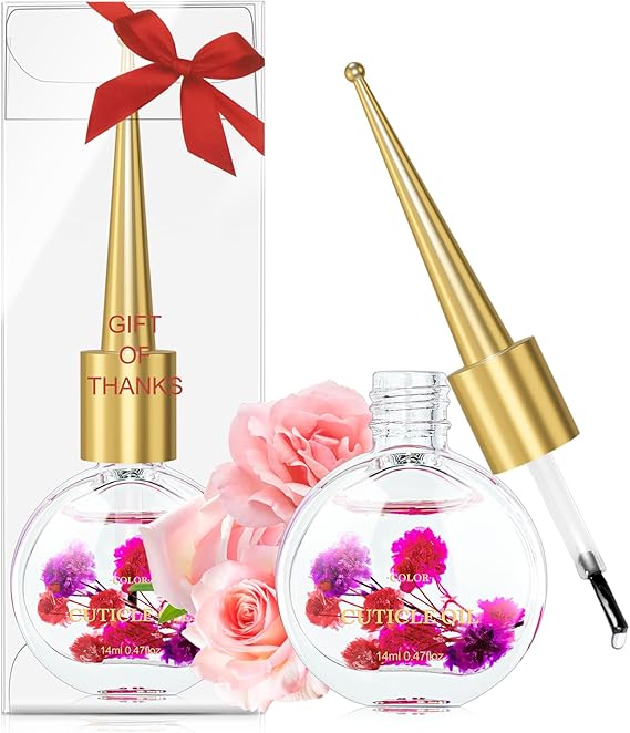 Cuticle Oil for Nails, Nail Oil Infused with Real Flowers, Rose Scent | Moisturizes, Strengthens, Repairs, Revitalizing for Nails Damage Dry Cuticle, with Vitamin E & Sweet Almond Oil, 14ML