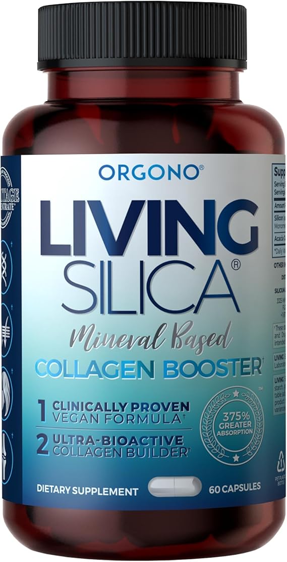 Living Silica ORGONO Mineral-Based Collagen Booster Capsules | Silica-Based | Supports Collagen & Elastin for Joint & Bone Support, Glowing Skin, Strong Hair & Nails | 60 Capsules