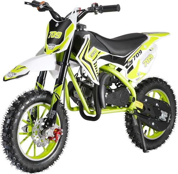 YOXIER 50cc Kids Dirt Bike, 2-Stroke Gas Mini Bike, Dirt Bike for Kids 8-14,Gas Power Pocket Rocket Bike,Gas Motorcycle with Front Rear Disc Brakes, Off Road Mini Motorcycle Max Speed 40 KM/H Green