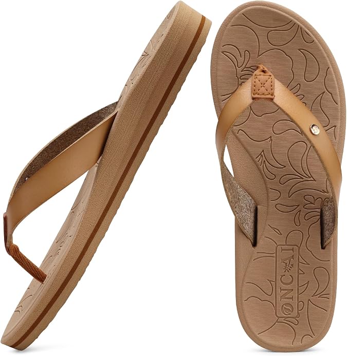ONCAI Women's Flip Flops Comfortable Arch Support Yoga Mat Summer Beach Walking Thong Cushion Sandals Ladies Outdoor Vacation Essentials Slide Shoes Rubber Soles US Size 5-11