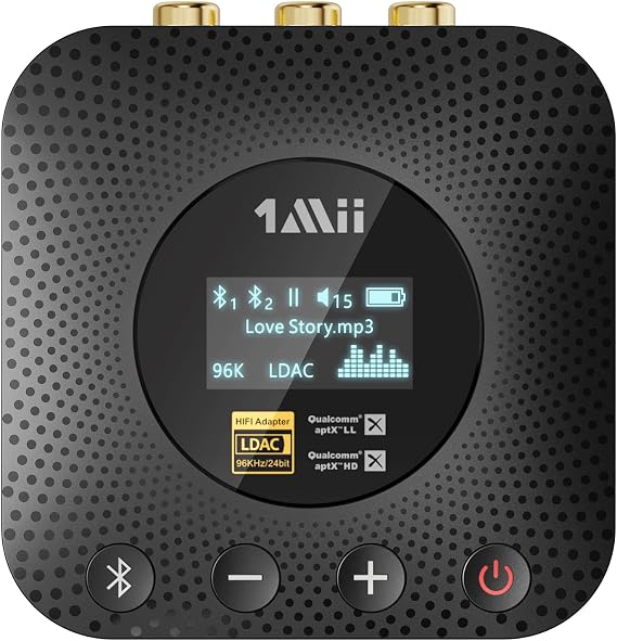 1Mii B06HD+ Bluetooth Receiver LDAC/aptX HD/LL Low Latency Audio Supported, AUX RCA Optical Coaxial Output | Bluetooth Receiver, 3.5mm Earphone Jack DAC Bluetooth 5.3 Hi-Fi 384kHz/32bit for Car/Speaker/Amplifier with OLED Display
