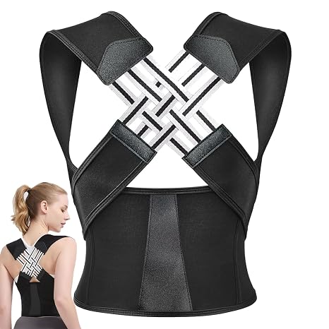 Posture Corrector for Men and Women, Adjustable Back Posture Belt, Stretchable Back Posture Corrector Belt, for Spine, Shoulder,Providing Pain Relief from Neck, Shoulder(Black)