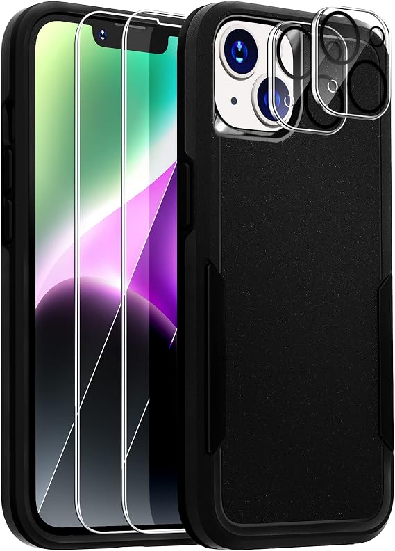 for iPhone 14 Phone Case with Screen Protector [Shockproof Protective Hard Back] [Military Grade Drop Tested],Protection Phone Case for iPhone 14 6.1 inch (Black)...