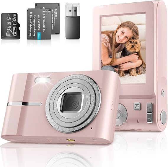 Kids Digital Camera 1080P FHD 50MP Compact Digital Camera - 16X Digital Zoom Auto Focus, Kid Camera with 32GB TF Card,Two Batteries, 2.4" Small Vlogging Camera for Teens Students Beginner