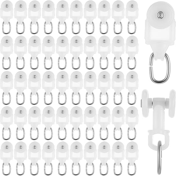 50 Pcs Curtain Track Glider Rollers Hooks Curtain Track Glider Ceiling Tracks Hooks Rail Gliders Mute Wheel Ball Pulley for 23 * 28mm Rails (Inner Diameter)