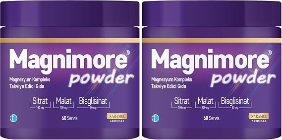 Magnimore Powder Magnezyum Karamel Aromalı 60 Servis Sitrat Malat Bisglisinat (2 paketi)