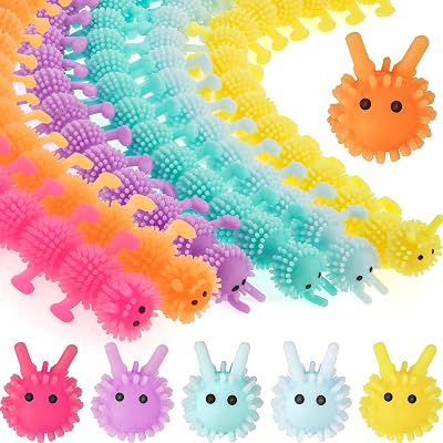 24 Pcs Caterpillar Stretchy Strings Toy Colorful Fidget Worm Fidget Sensory Add, ADHD or Autism, Relaxing Toys9.8 Inches,Colorful Worm
