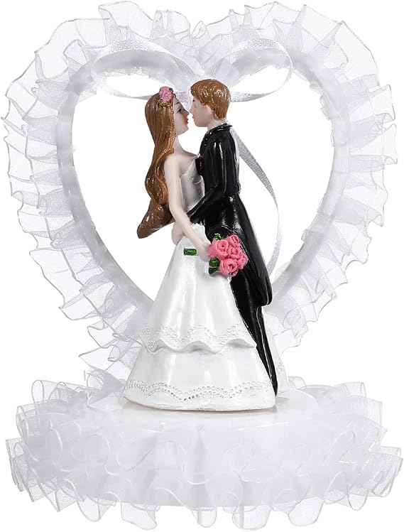 Abaodam Bride and Groom Cake Topper, Romantic Wedding Cake Topper Heart Design for Wedding Engagement Party, Bridal Shower, Anniversary Decoration