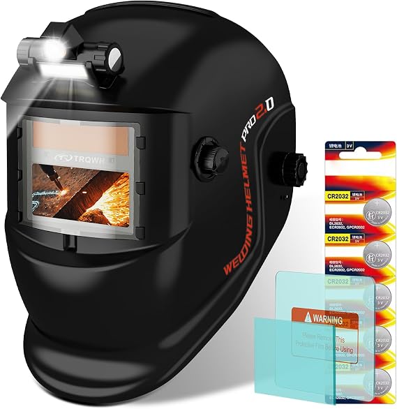 TRQWH Welding Helmet with Light True Color Auto Darkening Welding Helmets for Men Solar Powered Welding Hood with 2 Arc Sensor Wide Shade 4/9-13 for TIG MIG ARC Cool Welder Mask (black)