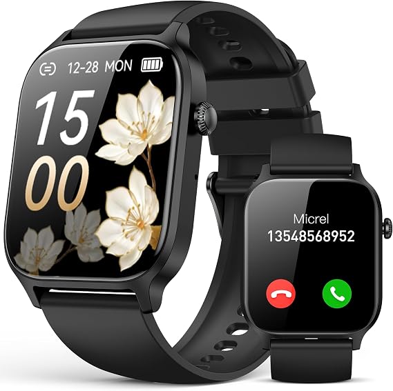 Smart Watch for Men Women- Answer/Make Call, IP68 Waterproof Fitness Tracker Watch with Monitor Sleep Step Counter(Black, 1.81)