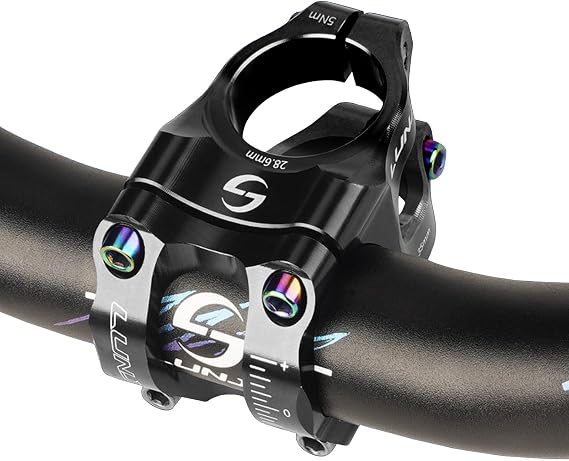 CNC aluminum alloy mountain bike handlebar, high-strength hollow short stem, suitable for most bicycles, road bikes, mountain bikes, BMX bikes, fixed gear bikes, downhill bikes (Black)