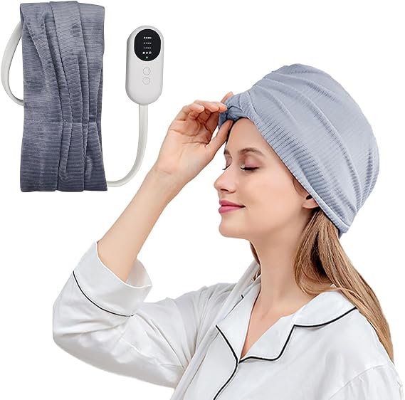 Electric Head Massager, 6-Zone Airbag Head Massager, 3-Speed Adjustment (42-50℃) + 3 Massage Modes, With Remote Control, For Migraine Relief, Stress Relief Grey