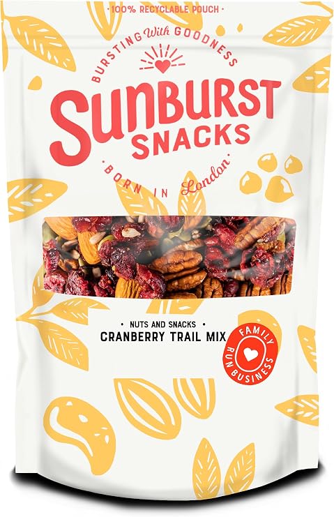 Sunburst Snacks Cranberry & Nut Trail Mix, High Fibre Blend Including Pumpkin & Sunflower Seeds, Resealable & Recyclable Pouch, 500G