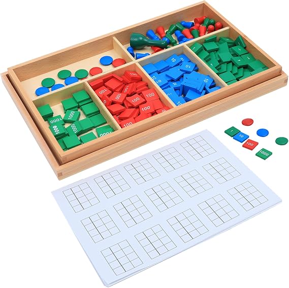 Adena Montessori Stamp Game,Montessori Wooden Math Materials Counting Toy, Early Development Wooden Math School Teaching Aids,Sensorial Educational Tools Preschool Early Learning Toys for Kids