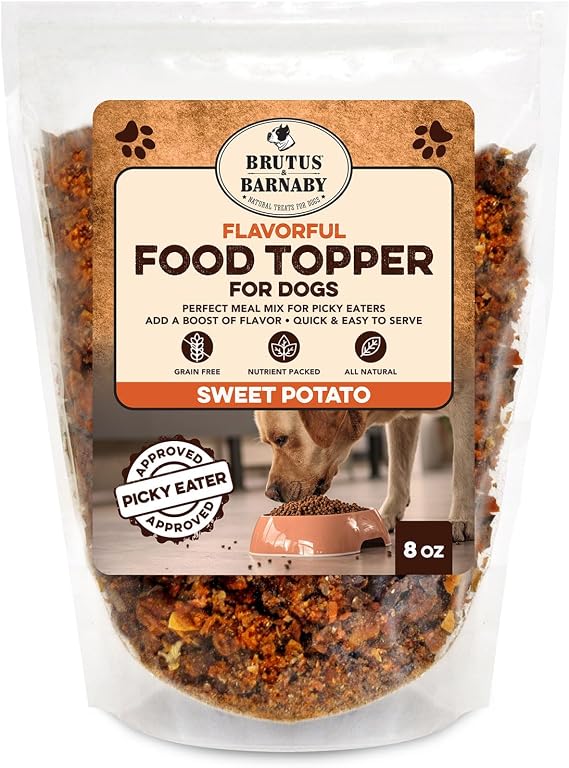 BRUTUS & BARNABY Dog Food Toppers for Picky Eaters - All Natural, Vegan Sweet Potato Kibble Topper, Delicious Meal Toppers for Dogs, Nutrient Packed Dog Food Topper with Single Raw Ingredient