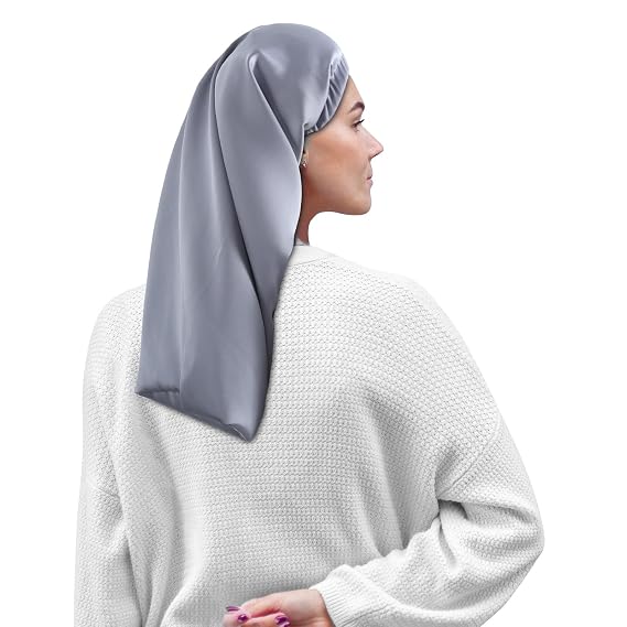 ALASKA BEAR Natural Silk Lined Sleep Cap Hair Bonnet Slouchy Beanie Head Wrap Scarf Hat for Curly Dry Hair/Medium Length/Semi Thick Hair, Versatile & Adjustable(Silver)