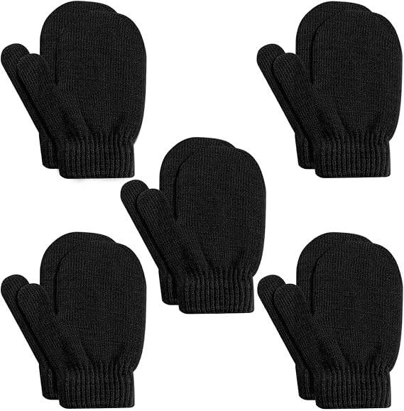 ONESING 5 Pair Toddler Mittens Black Baby Winter Gloves for Girls Boys - Warm Newborn Gloves