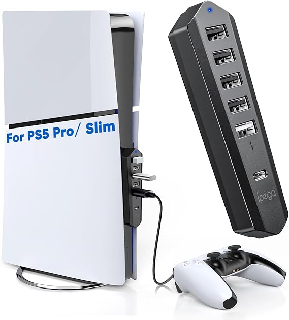 6 Ports USB Hub for PS5 Pro/Slim Console Disc & Digital
