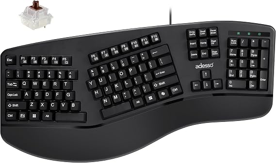 Adesso EasyTouch 150 Wired Mechanical Keyboard, Integrated Palm Rest
