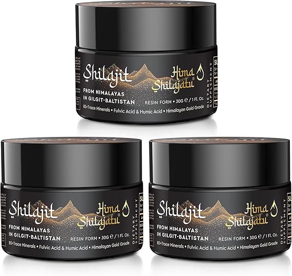 Hima Shilajatu Shilajit Purest Himalayan Organic Shilajit Resin - Gold Grade 100% Purity Shilajit with Fulvic Acid & 85+ Trace Minerals Complex for Energy & Immune Support, Pack of 3 (6 Months Supply)