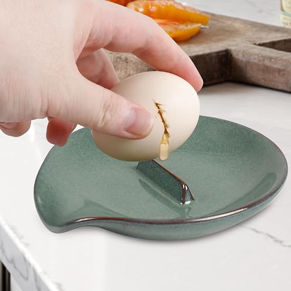 Egg Cracker Spoon Holder, Spoon Rest for Kitchen, Ceramic Spoon Holder for Stove Top, Cooking Spoon Holder,Heat Resistant Utensil Rest for Countertop, Dishwasher Safe