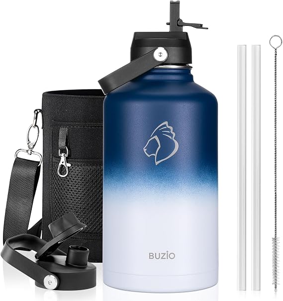BUZIO 2L Insulated Water Bottle Stainless Steel with Straw & Spout Lid