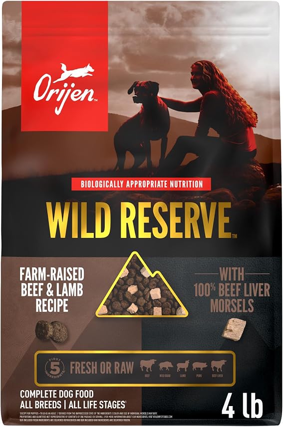 ORIJEN Wild Reserve Dry Dog Food Farm-Raised Beef & Lamb Recipe 4lb Bag