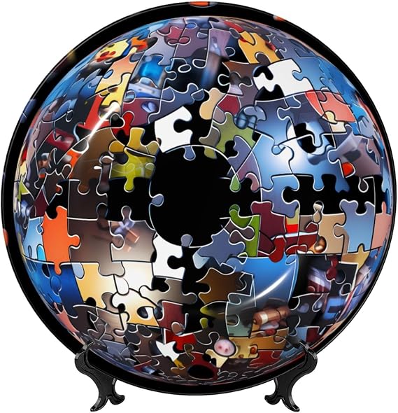 PHAYAH Color Block Puzzle Printing Bone China Decorative Plate Ceramic Dinner Plates Crafts with Vertical Stand for Home Office Decor 6in