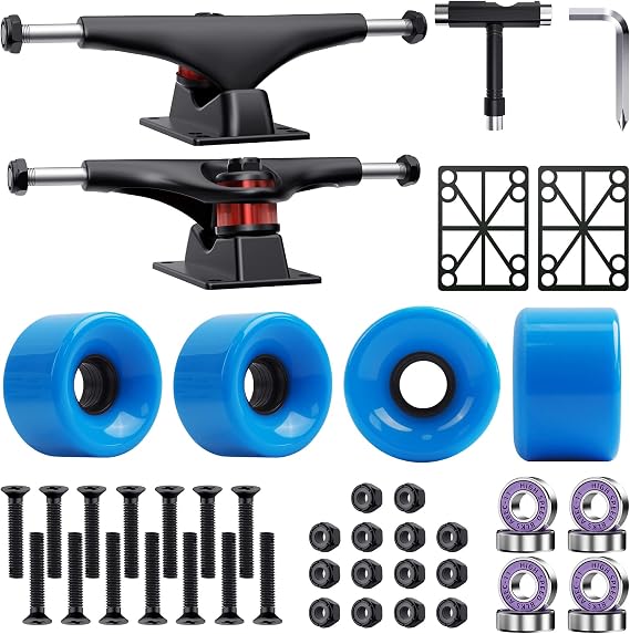 Jizmo Skateboard Trucks and Wheels Set, High Rebound Cruiser Skateboard Wheels 60mm, Skateboard Bearings ABEC-11, Skateboard Tool, Skateboard Pads, Skateboard Hardware Combo Starter Set