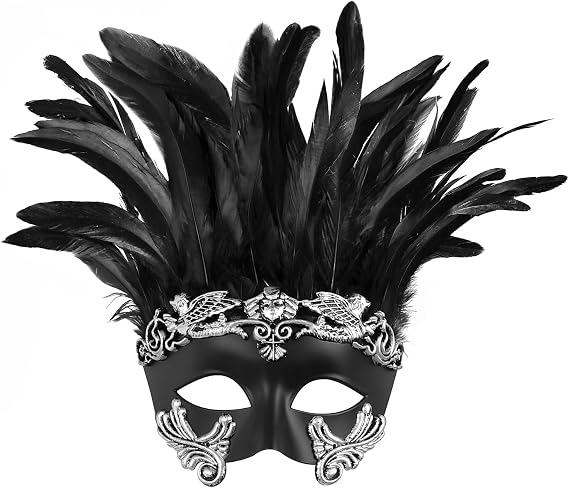 Men's Masquerade Mask Feather Roman Mask Gothic Venice Half Face Masks with 3D Relief for Masquerade Carnival Party