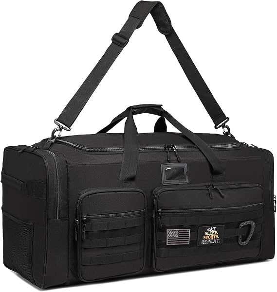 135L Extra Large Sports Gym Equipment Travel Duffel Bag with Insulated Pocket & Shoulder Strap Perfect for Baseball, Softball, Soccer, Basketball, Hockey, Black, L