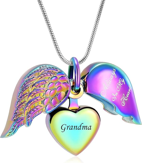 zeqingjw Cremation Heart Urn Necklace Ashes Jewelry for Women Keepsake Memorial Necklace Angel Wing Urn Necklaces for Ashes for Loved Ones