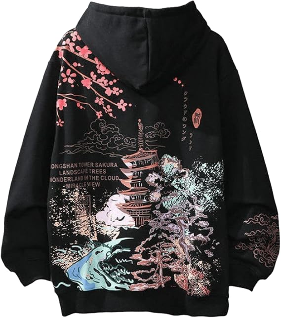 Women Men Japanese Aesthetic Anime Hoodie Clothes Y2K Korean Harajuku Sakura Sweatshirt Long Sleeve Fleece Pullover Tops