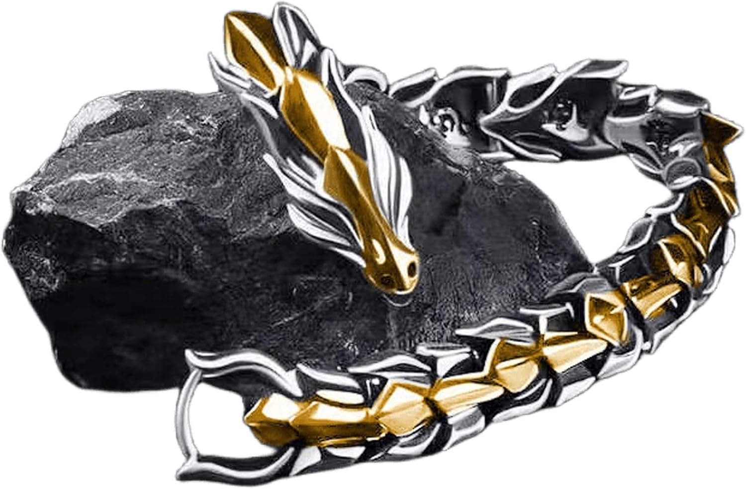 Dragon Chain Bracelet Grunge & Punk Mens Stainless Steel Plated Gold Silver Dragon Head Bone Form Heavy Metal Link Bracelet