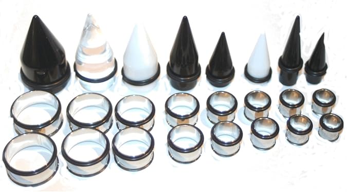 00g-1 inch Ear Stretching Kit Black Tapers Steel Tunnels 00g 7/16 1/2 9/16 5/8 3/4 7/8 1 Inch