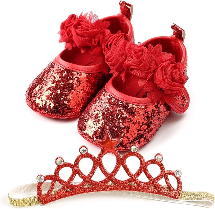 Ohwawadi Infant Baby Girl Shoes Baby Mary Jane Flats Princess Wedding Dress Shoes Crib Shoe for Newborns, Infants, Babies, and Toddlers