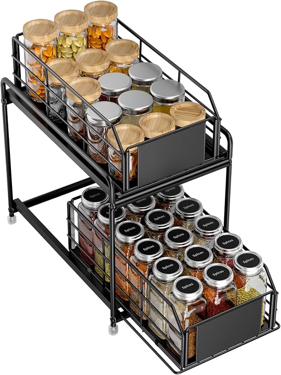 Pull out Cabinet Organiser, 2-Tier Spice Rack, Cupboard Shelf Rack