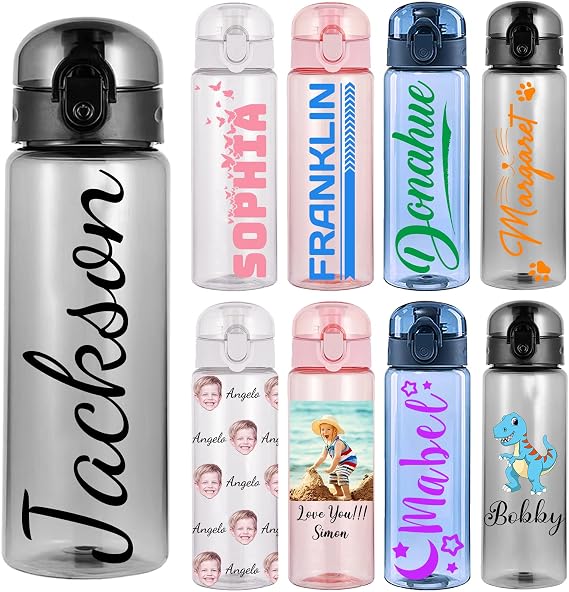 Personalized Water Bottles Custom Plastic Water Bottle Printed Name for Girls Boys Customized Leakproof Drink Water Bottle with Handle for School Travel Sports 26oz