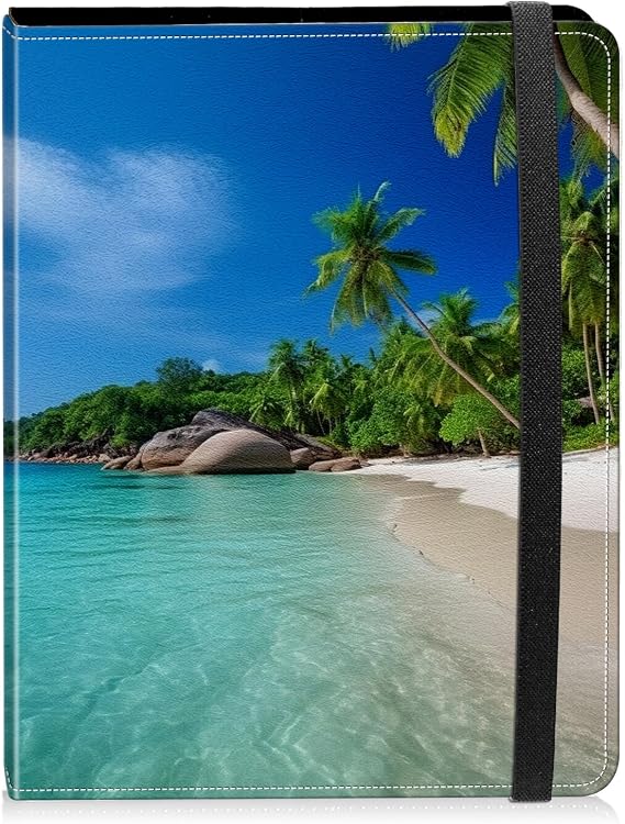 Photo Album 4x6 Photos - 60 Photos Capacity PU Leather Cover Photo Album with Strong Elastic Band, Portable Picture Album for Family Wedding Wedding Anniversary, Palm Trees Beach