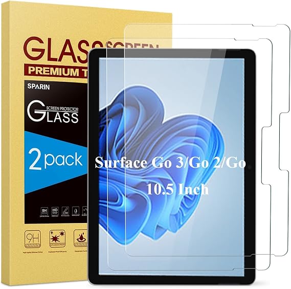 SPARIN Screen Protector for Microsoft Surface GO 4/3/2/1, 10.5 Inch | 2 Pack, Tempered Glass, Scratch Resistant, High Responsive