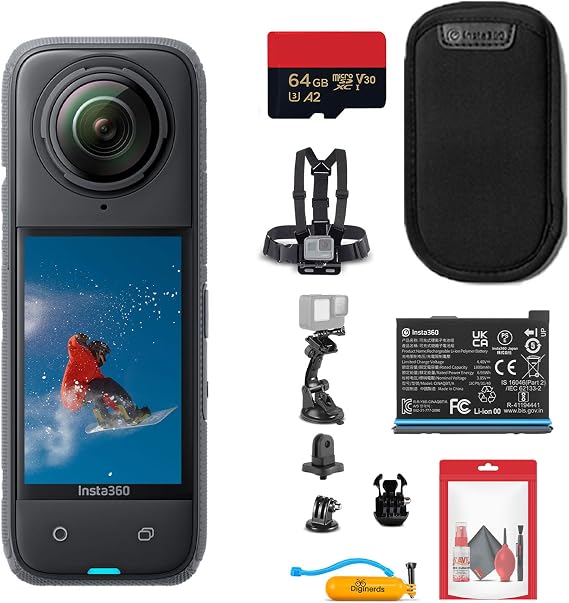 Insta360 X4 Waterproof 8K 360 Action Camera with 48MP Sensor, 5.7K 360 Video, AI Editing for Content Creators, Travel, Outdoors + 50-in-1 Accessory Kit + 64GB Card + More