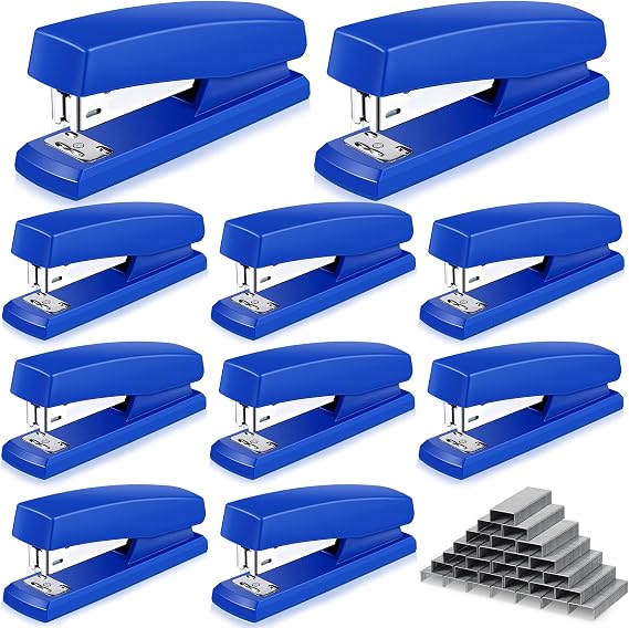 Marspark 10 Pcs Staplers Bulk Staples for Desk 25 Sheet, Blue | Office Desk Supply Set, School Classroom Bulk Pack, Includes Refill 6000 Staples, for Teacher