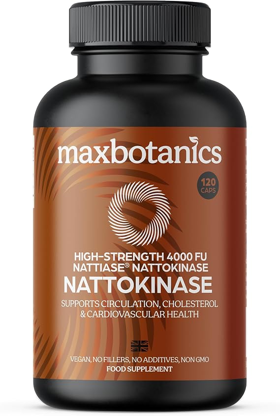 Nattokinase Supplement 4000 FU Supports Circulation Cholesterol & Cardiovascular Health High Strength Natural Japanese Natto Enzyme GMP Certified Zero Additives Vegan 120 Capsules UK Made