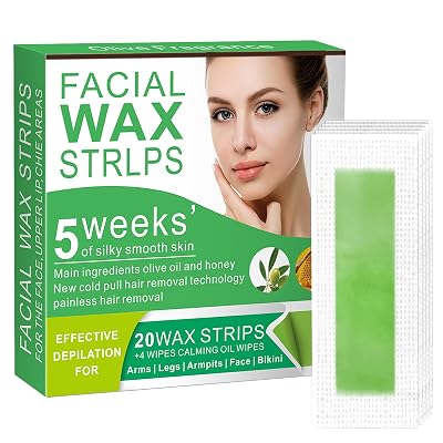 Facial Hair Removal Wax Strips,Womens Facial Hair Removal Wax Strips, Gentle and Fast, for Face, Eyebrows,Upper Lip and Chin - Hypoallergenic, Suitable for All Skin Types,98% Natural, Ready to Use