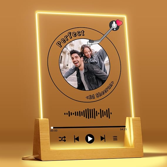 Custom Spotify Plaque, Personalized Acrylic Plaque Song Spotify Frame with Light, Custom Music Plaque with Photo Customized Valentine's Day, Birthday, Christmas Gifts for Her Him (Design-01)