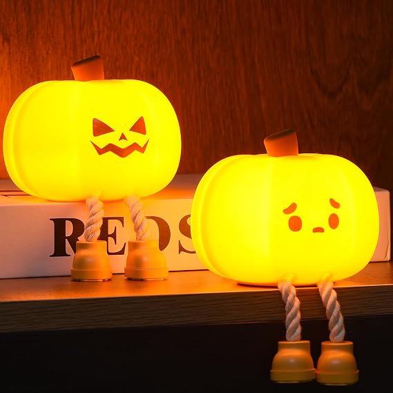 Dylviw Pumpkin Night Light, Cute LED Lamp, Silicone Dimmable Nursery Nightlight for Kids, Silicone Rechargeable Bedside Touch Lamp, Funny Office Desk and Halloween Decor for Woman and Kids