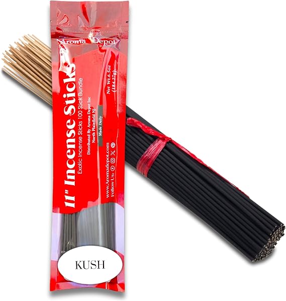 Kush Most Exotic 11'' Incense Sticks. Approx. 85 to 100 Sticks Per Bundle, Each Natural Stick Burns for 45 mins to 1 Hour Each. Long Lasting Guarantee 100% Pure